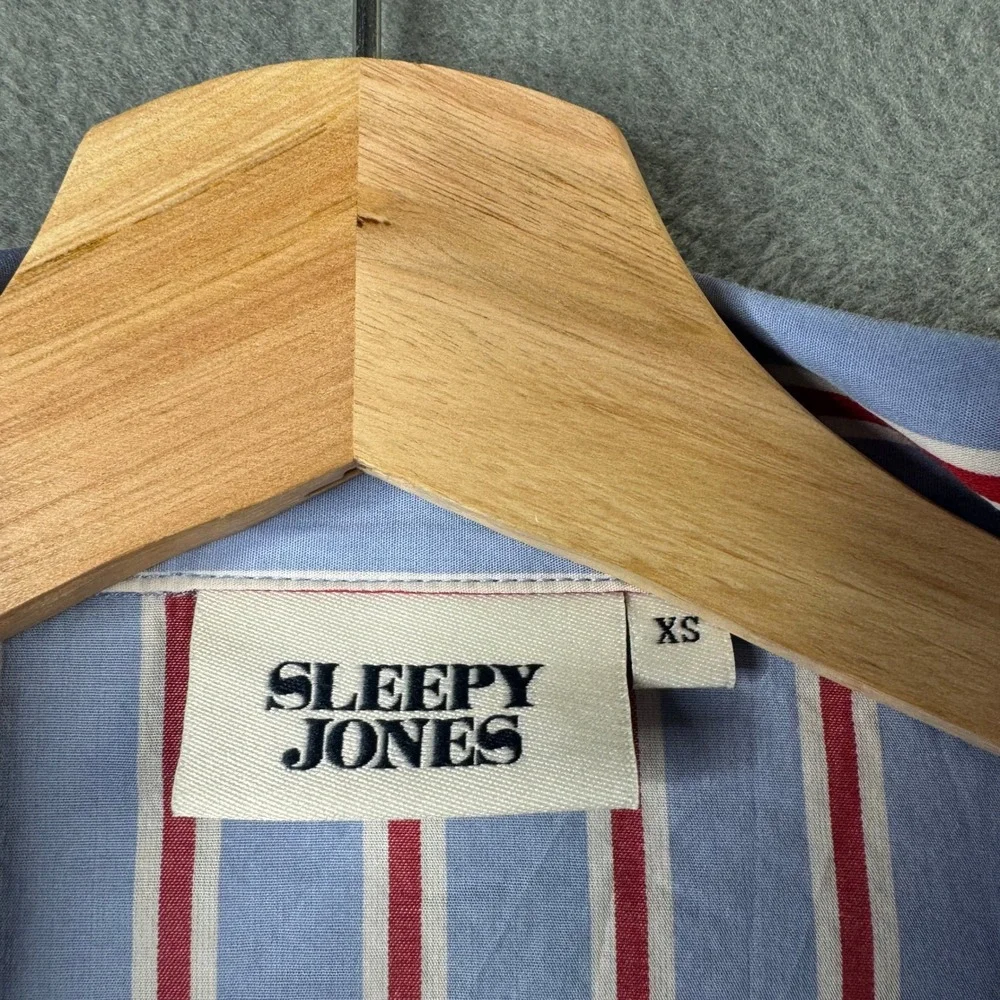 Sleepy‎ Jones Pajama Top XS Blue Red White Striped Cotton 3/4 Sleeve Button Down